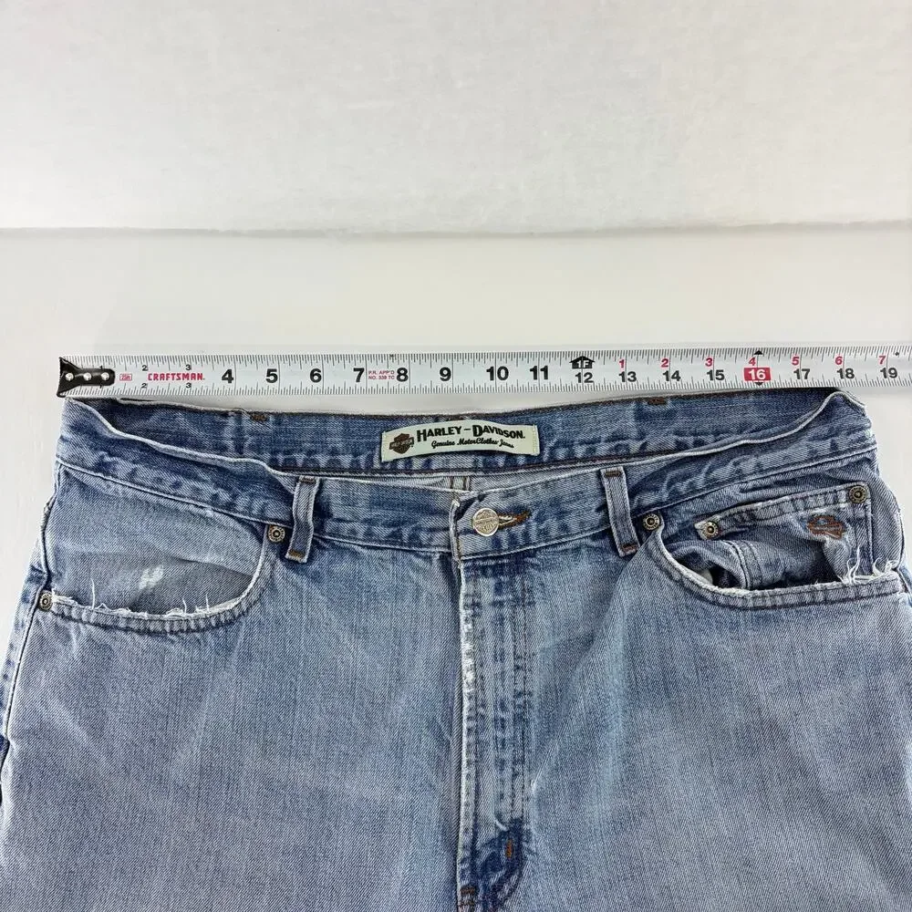 Harley-Davidson MotorClothes Jeans 38x30 Light Wash Distressed Moto Biker Denim